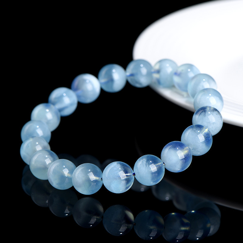 Natural Manifestation Bowl Aquamarine Bead Bracelet - Stone of Concentrated Calm & Abundant Flow
