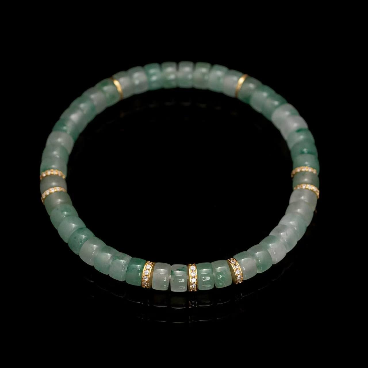 African Jade Bracelet - Icy Dream in Sunlit Green with Gold & Diamond Accents