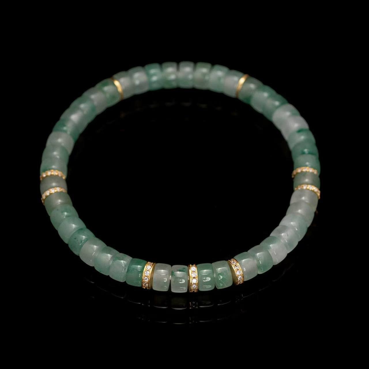 African Jade Bracelet - Icy Dream in Sunlit Green with Gold & Diamond Accents