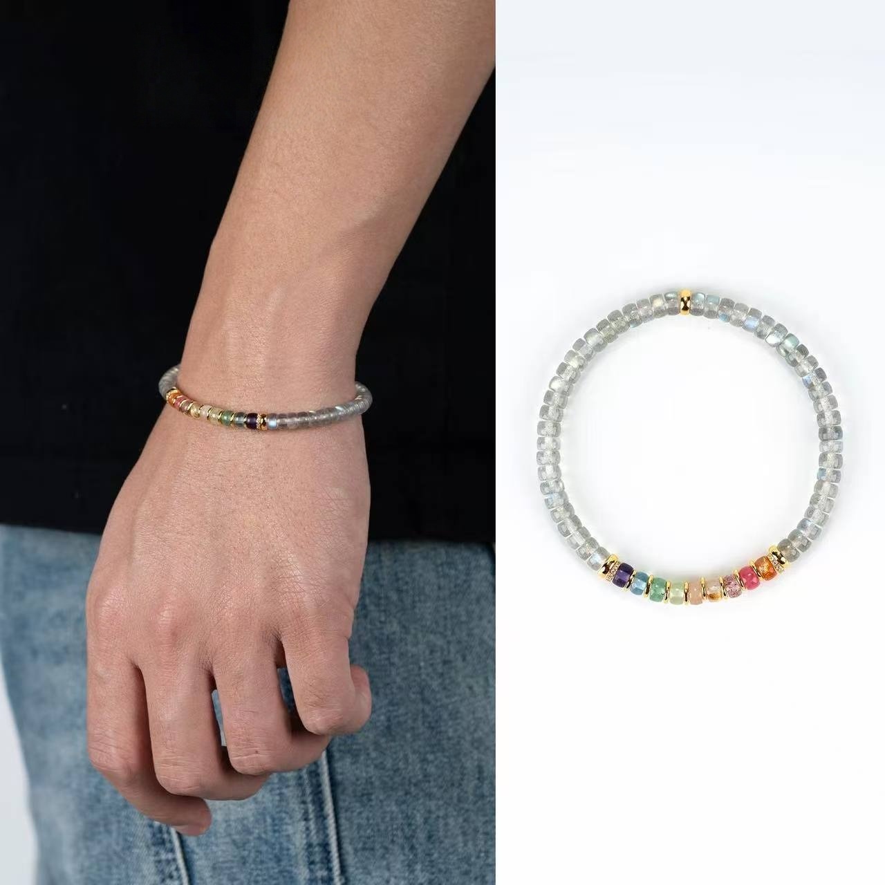 Iridescent Rainbow Labradorite Gold Plated Bracelet - Stone of Magic & Transformation