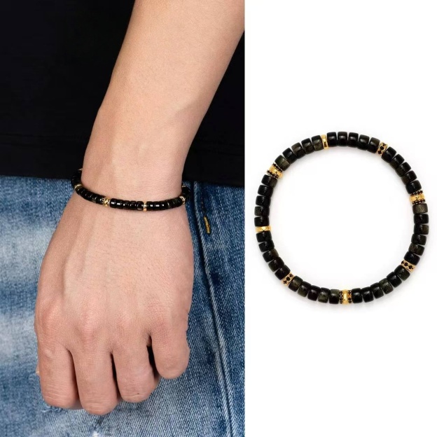 Gold Sheen Obsidian Disc Bracelet - Stone of Wealth & Abundance