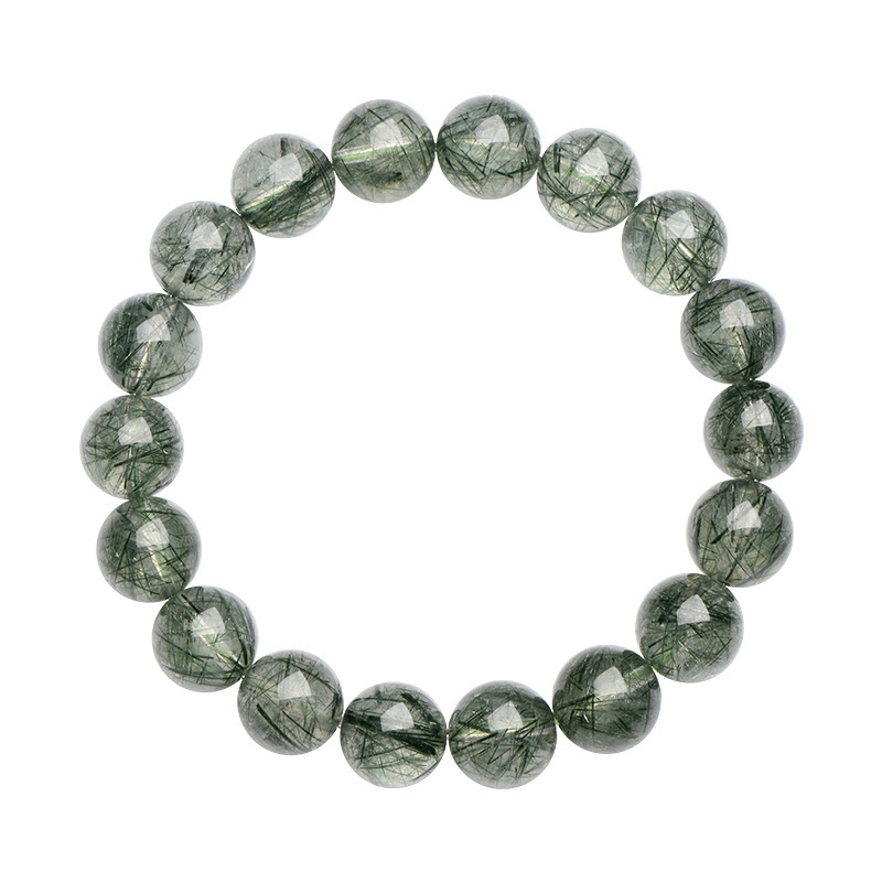 Natural Cat's Eye Green Rutilated Quartz Bracelet - Stone of Wealth Flow & Bright Fortune