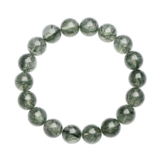 Natural Cat's Eye Green Rutilated Quartz Bracelet - Stone of Wealth Flow & Bright Fortune