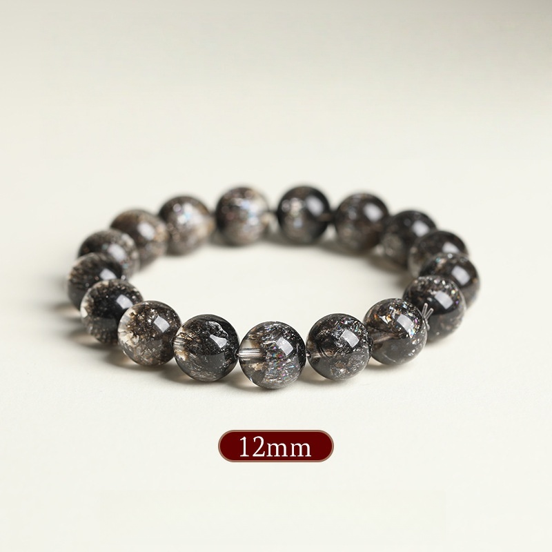 Stellar Abundance: 8MM Black Super Seven Sphere Bracelet for Manifestation & Cosmic Flow