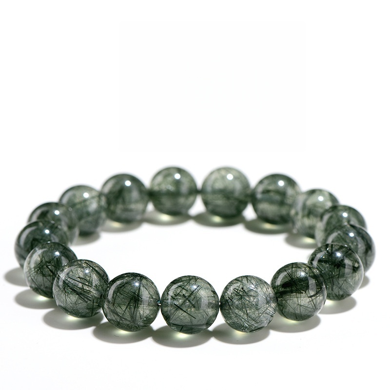 Natural Cat's Eye Green Rutilated Quartz Bracelet - Stone of Wealth Flow & Bright Fortune