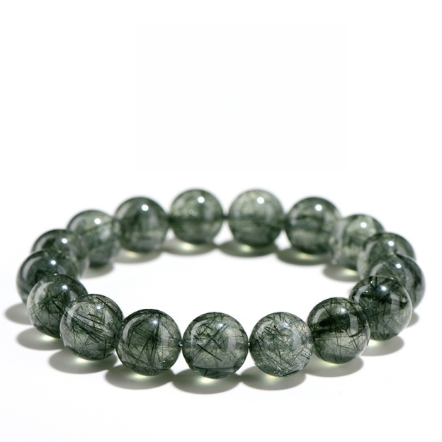 Natural Cat's Eye Green Rutilated Quartz Bracelet - Stone of Wealth Flow & Bright Fortune