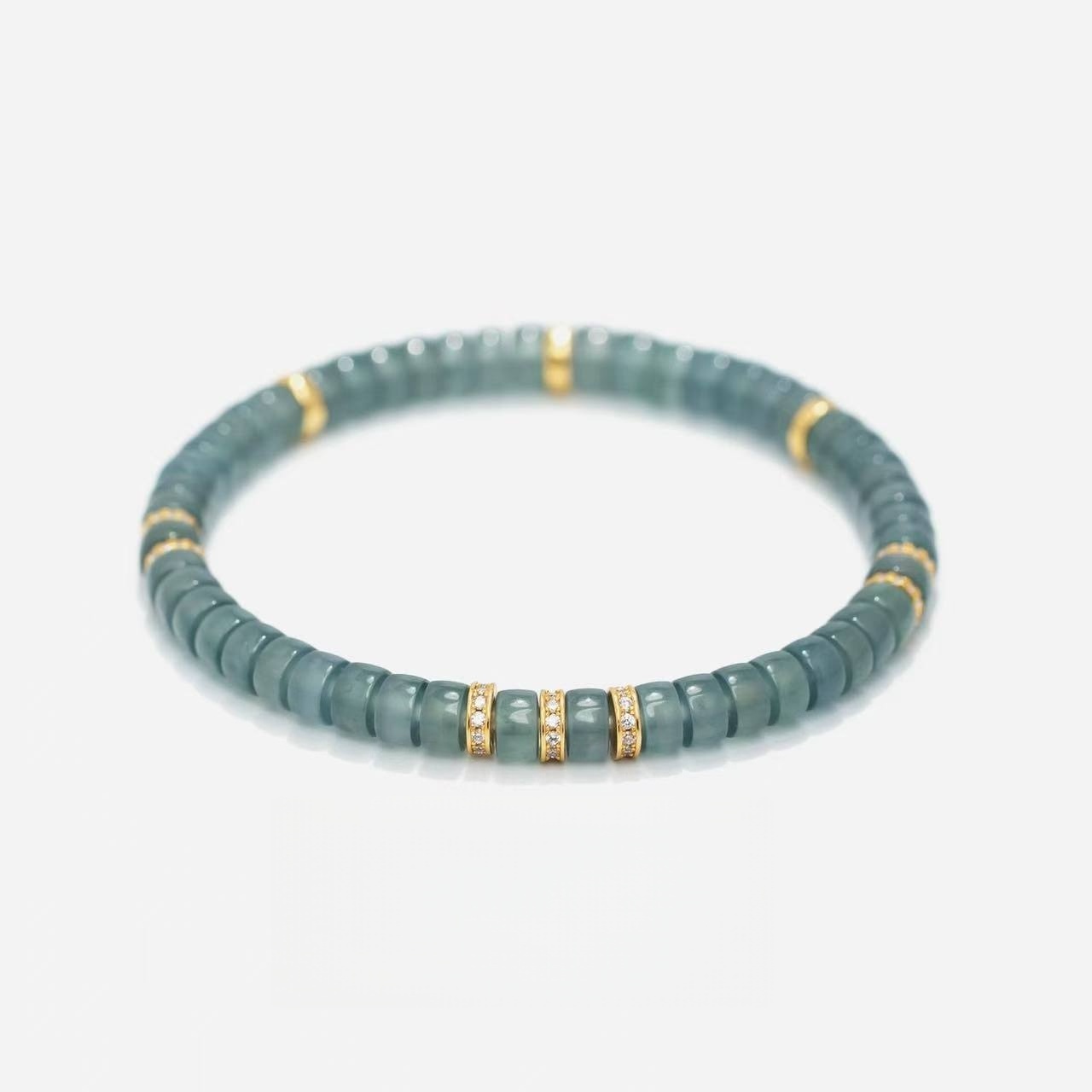 Gray Jadeite Bracelet | 5.5mm Mora Gray Beads with Gold Inlay for Serene Wisdom