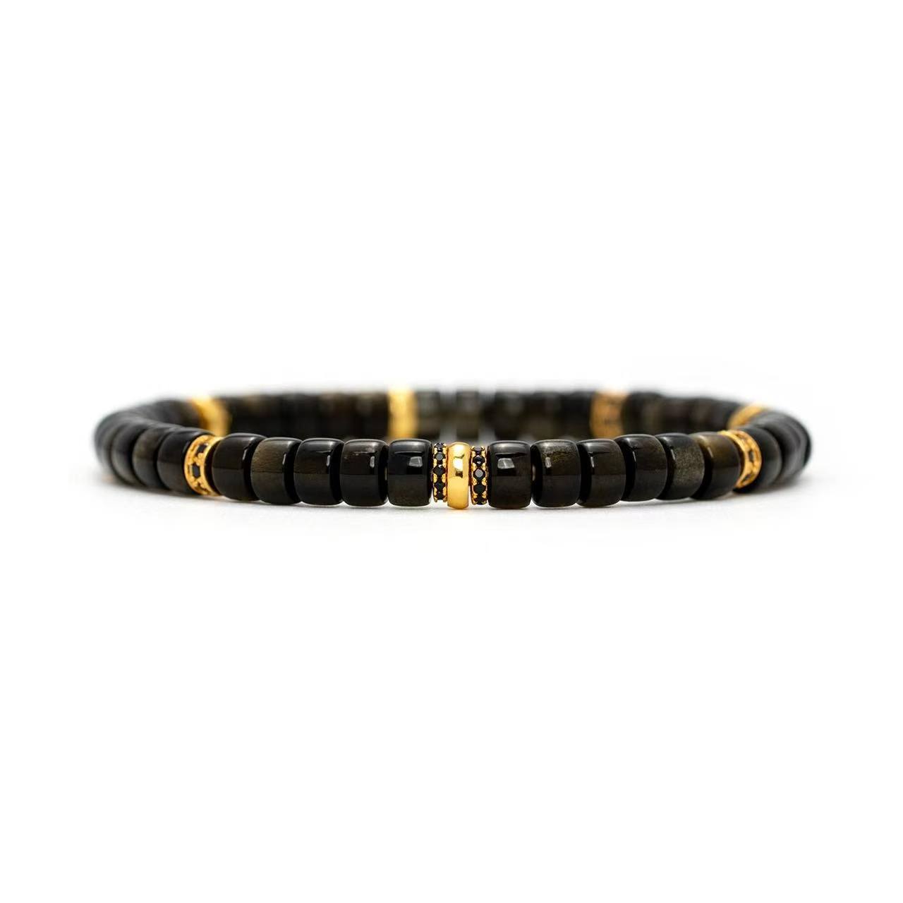 Gold Sheen Obsidian Disc Bracelet - Stone of Wealth & Abundance