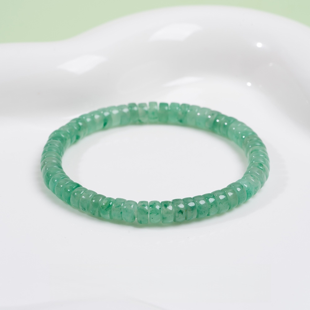African Jade Bracelet - Icy Dream in Sunlit Green with Gold & Diamond Accents