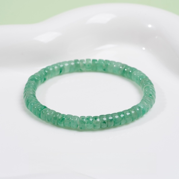 African Jade Bracelet - Icy Dream in Sunlit Green with Gold & Diamond Accents