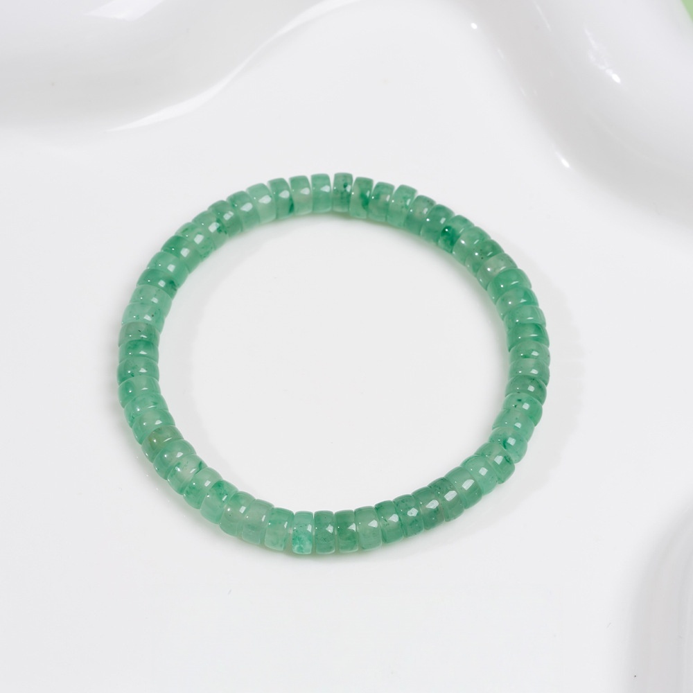African Jade Bracelet - Icy Dream in Sunlit Green with Gold & Diamond Accents