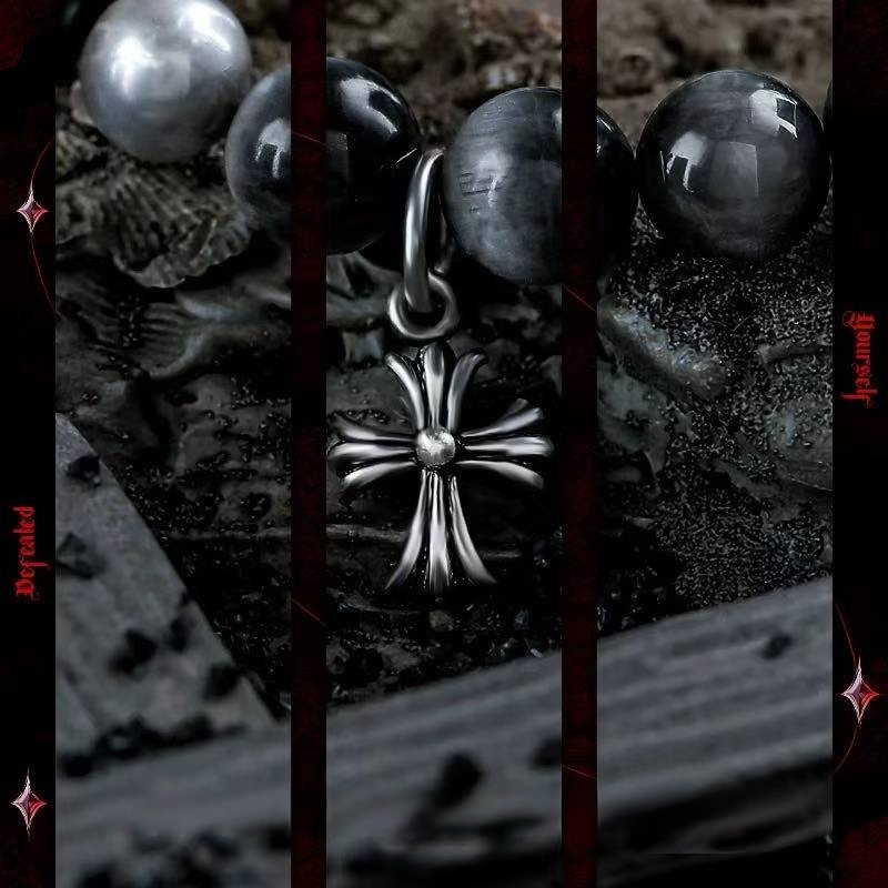 Men's Hawk's Eye Bracelet with Cross & Pearl - Stone of Insight & Protection - Vintage Style