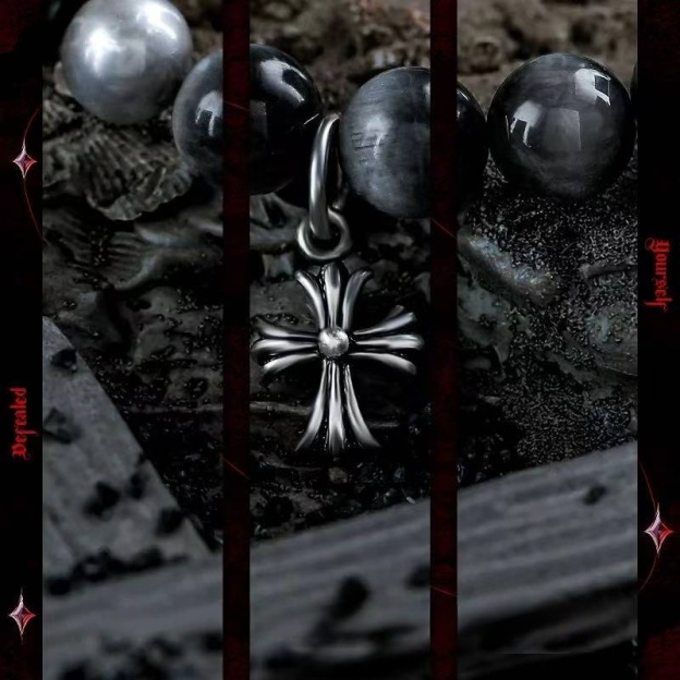 Men's Hawk's Eye Bracelet with Cross & Pearl - Stone of Insight & Protection - Vintage Style