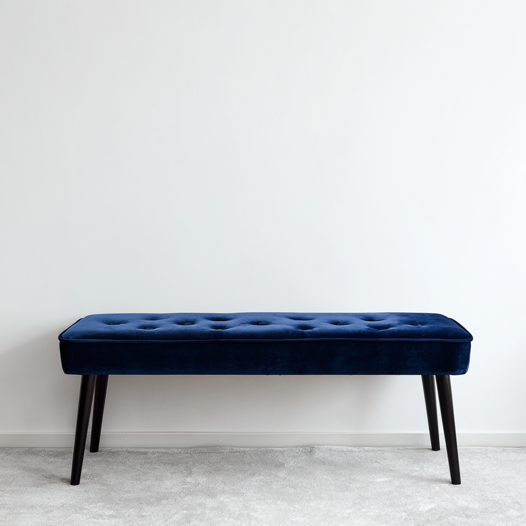 Bank Samt Blau 115x40x47 cm - Moderne Sitzbank mit Knopfheftung