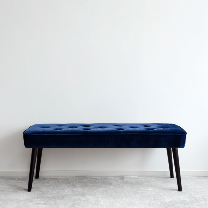 Bank Samt Blau 115x40x47 cm - Moderne Sitzbank mit Knopfheftung