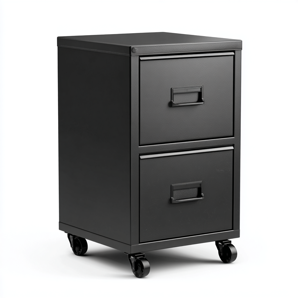 Aktenschrank Stahl 45 x 40 x 70 cm Schwarz Zwei Schubladen mit Rollen