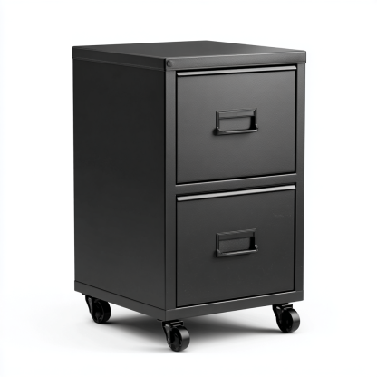 Aktenschrank Stahl 45 x 40 x 70 cm Schwarz Zwei Schubladen mit Rollen
