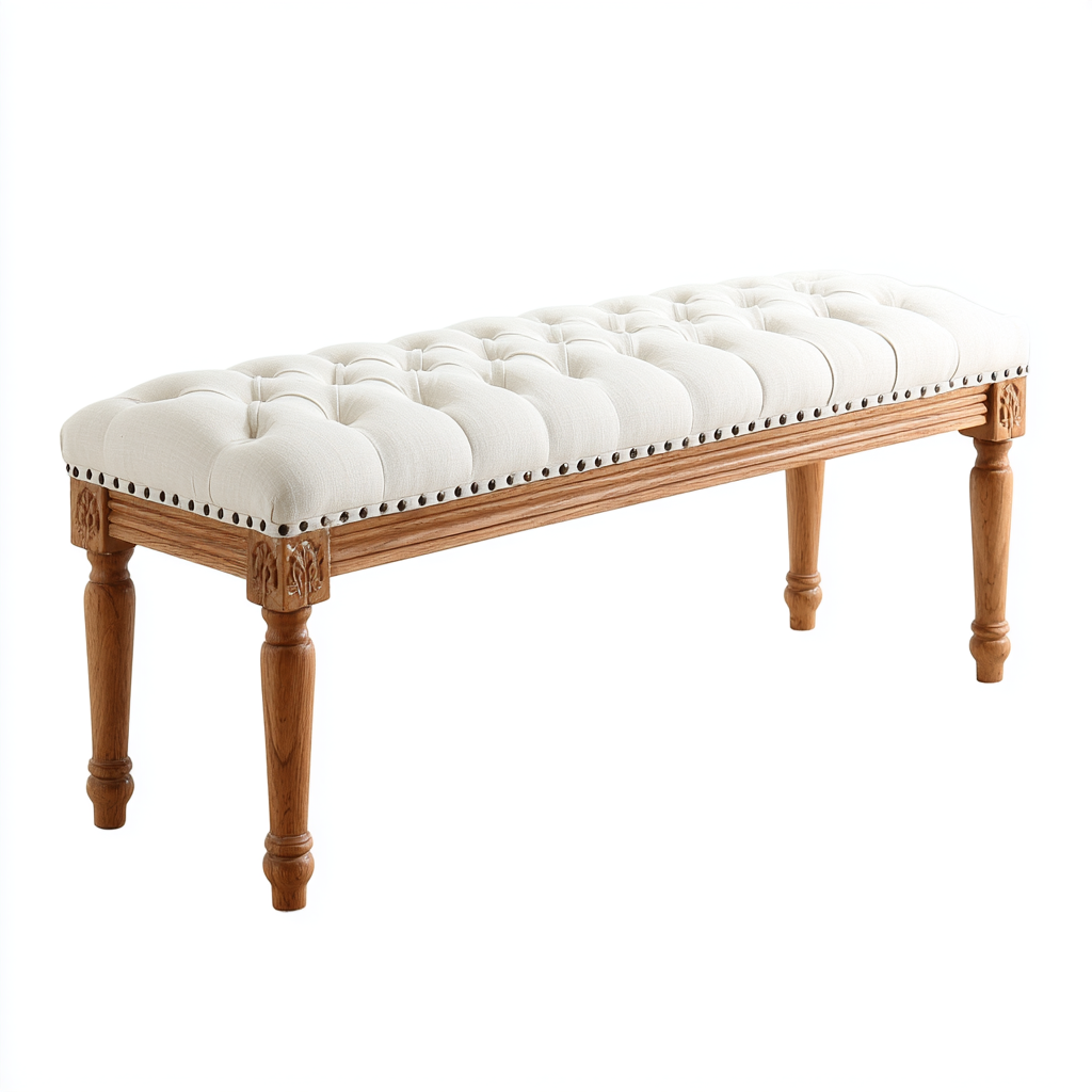 Bank Sitzbank Massivholz 120x40x47 cm Beige Chesterfield Design