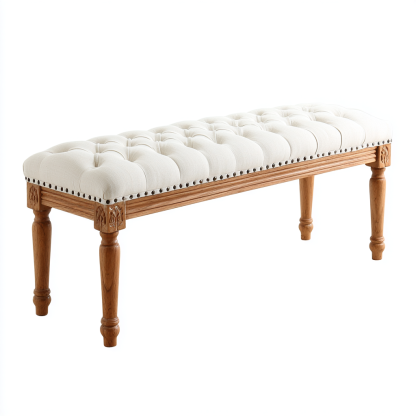 Bank Sitzbank Massivholz 120x40x47 cm Beige Chesterfield Design