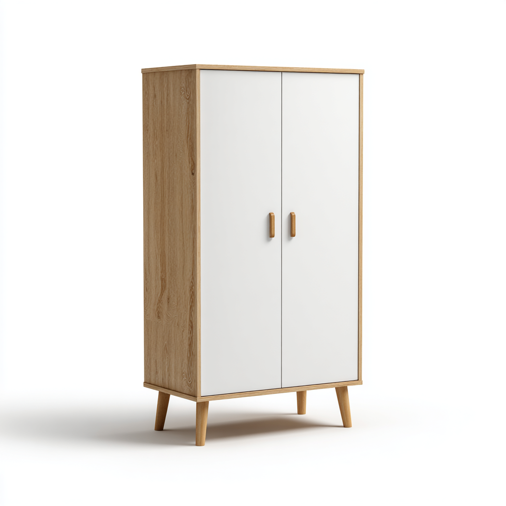 Kleiderschrank Holz Weiß Zweitürig 182x88x47 cm Skandinavischer Stil