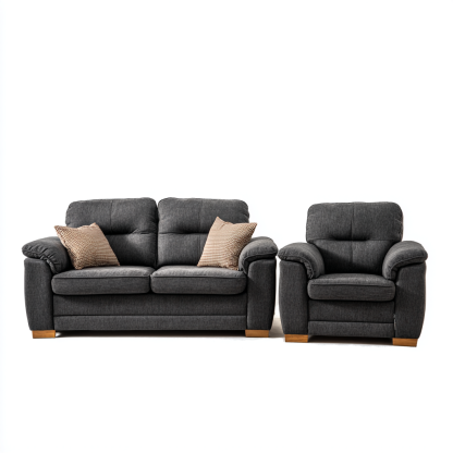 Sofagarnitur Stoff 2-Sitzer 160x90x95 cm und Sessel 100x90x95 cm Grau Modern Komfort