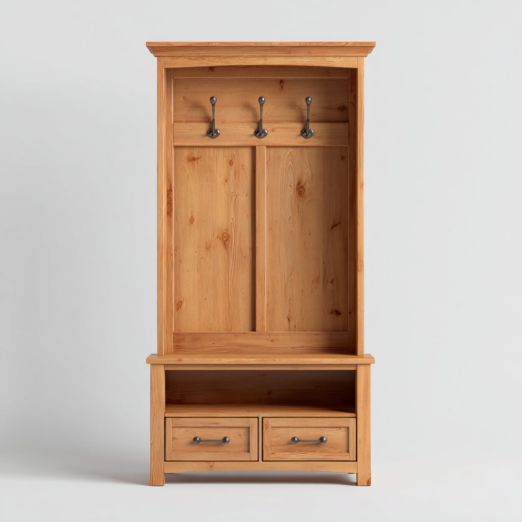 Garderobe - Massivholz Kiefer 95x42x180 cm - Landhausstil mit Schubladen und Hakenleiste