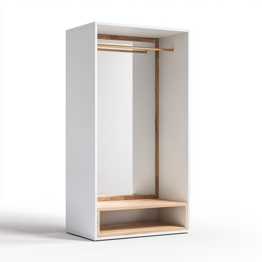 Garderobe Holz Weiß/Natur mit Kleiderstange und Ablagefach 90x45x190 cm - Offenes Design für Flur und Schlafzimmer-Shelterota