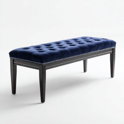 Bank Samt Blau 120x40x47 cm - Elegante Sitzbank mit Knopfheftung und Nieten