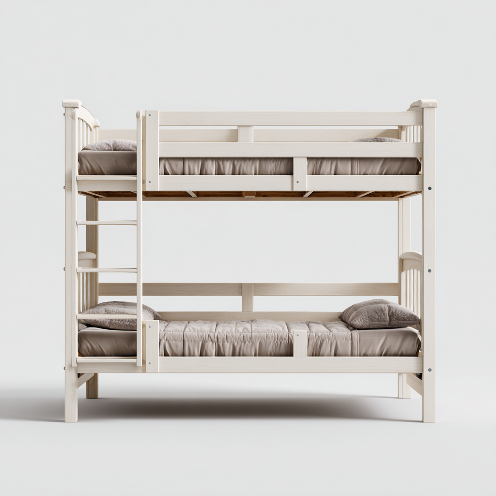 Etagenbett Weiß Holzrahmen Mit Kopfteil 200x98x165cm Klassisch