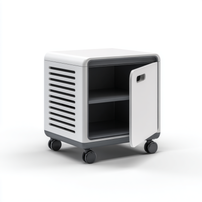 Aktenschrank Metall 50x40x55 cm Weiß-Grau - auf Rollen mit Tür und Einlegeboden belüftete Seitenwand