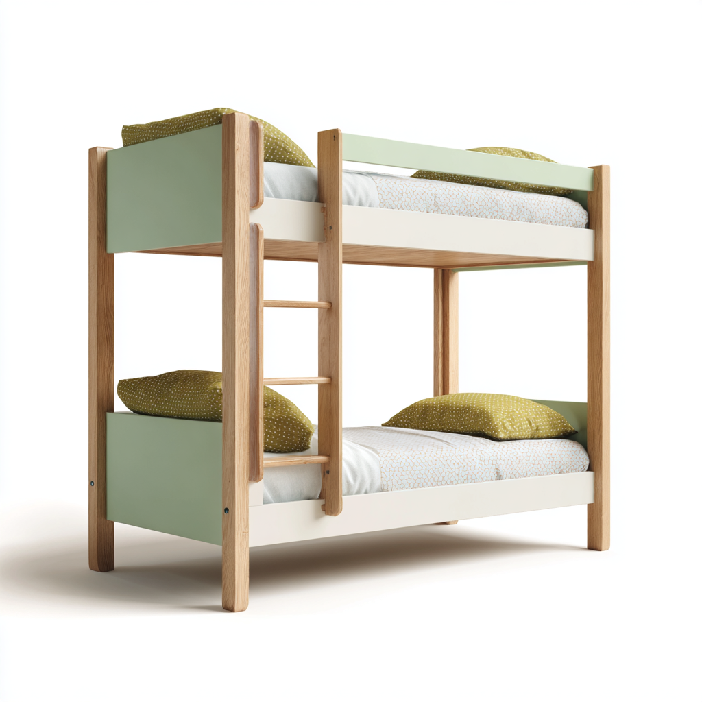 Etagenbett Holz-Weiß/Grün 200x100x150 cm mit Leiter - Schlichtes Kinderzimmer-Design