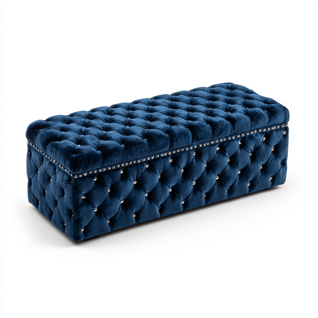 Bank Polster 120x45x46 cm Samt Blau Chesterfield-Stil