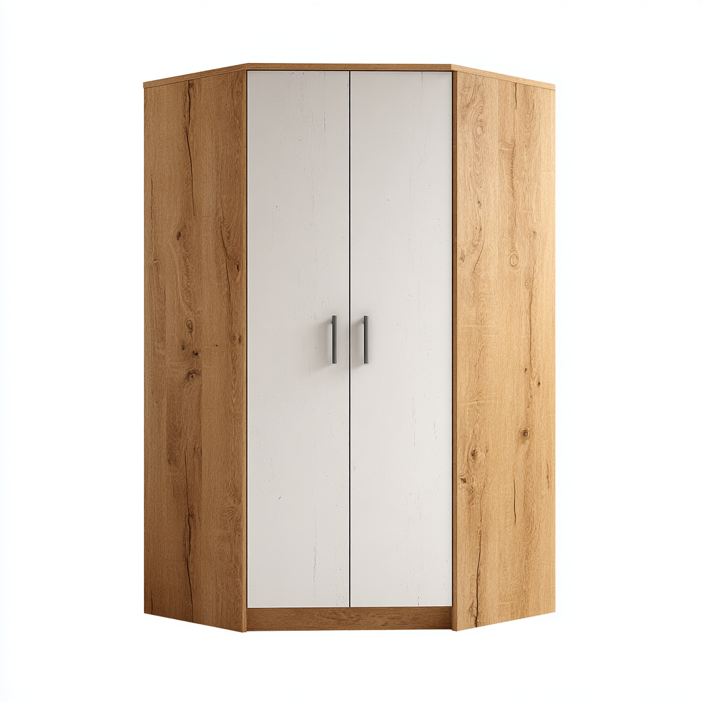 Kleiderschrank Holz 200x95x55 cm Eiche Weiß Modern mit Türen