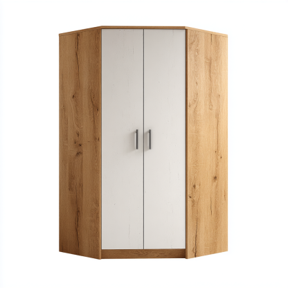 Kleiderschrank Holz 200x95x55 cm Eiche Weiß Modern mit Türen