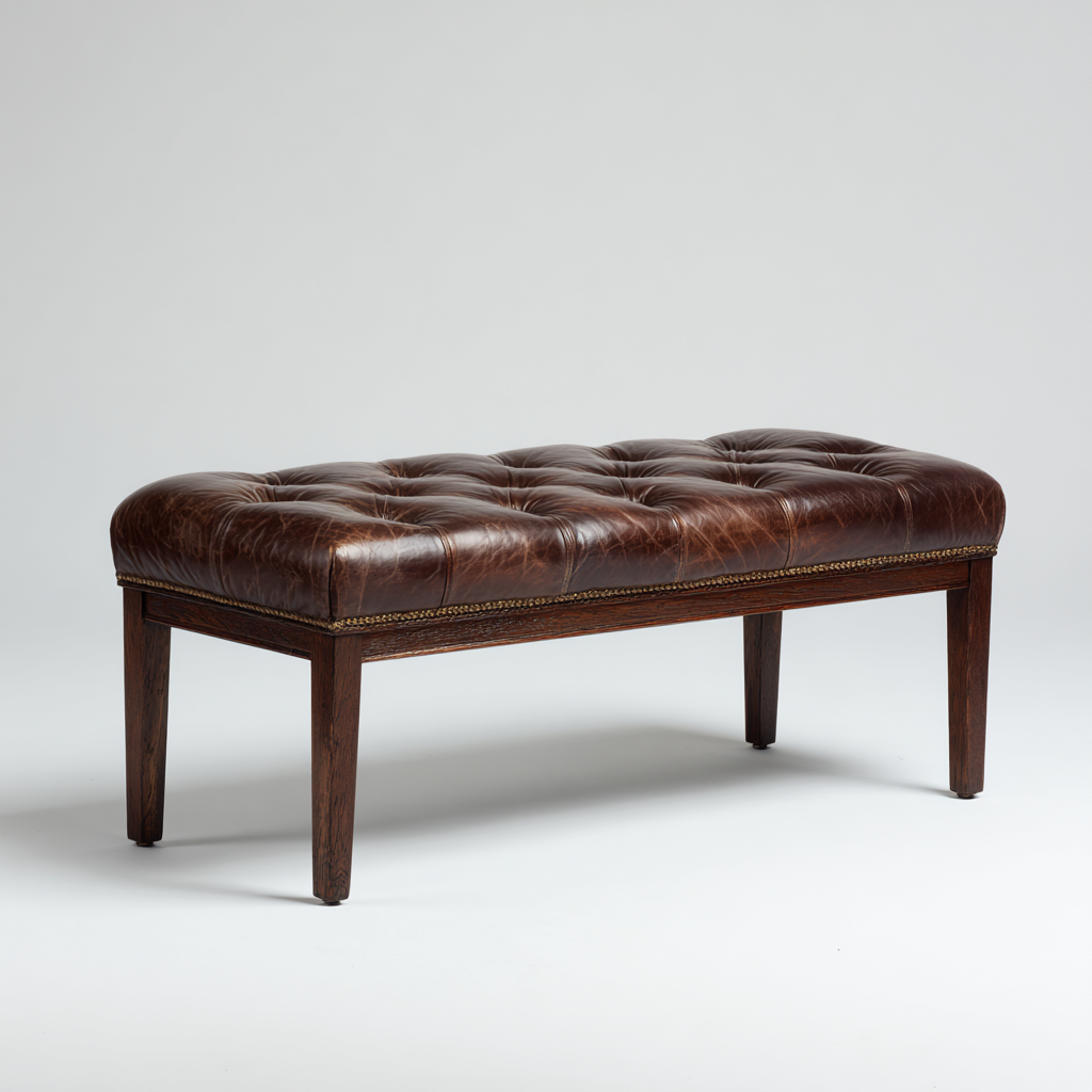 Bank Leder Dunkelbraun 110x45x45 cm - Gepolsterte Sitzbank mit Holzgestell