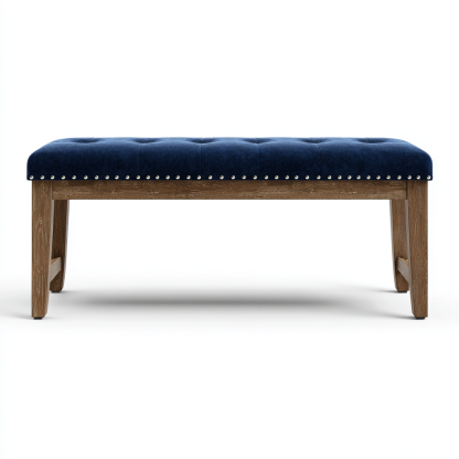 Bank Holzgestell 95x42x46 cm Samt Blau Modern