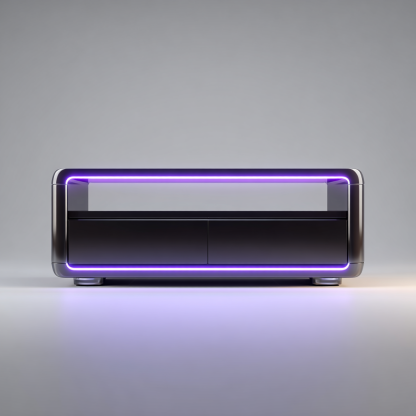 TV Board Hochglanz Schwarz MDF 150x45x55cm Modern mit LED Beleuchtung und offenen Fächern