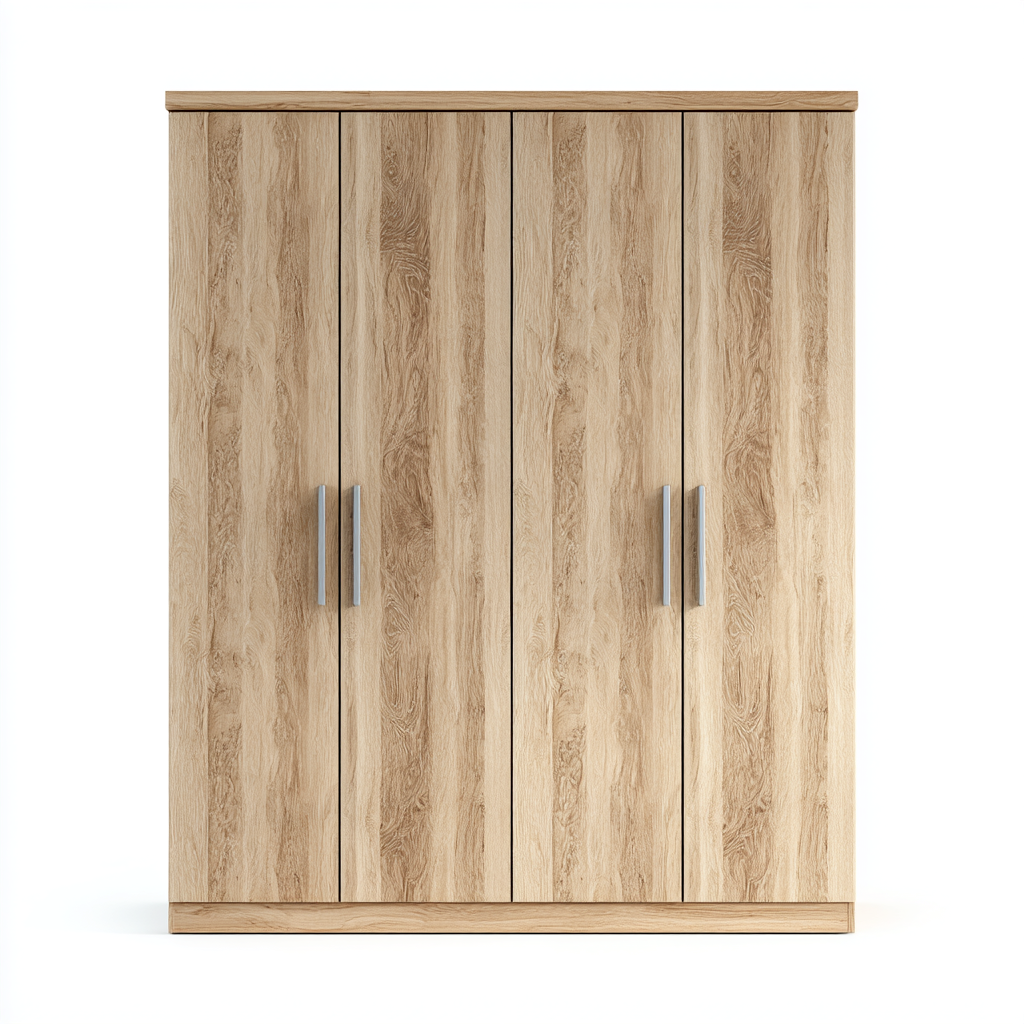 Kleiderschrank Holz 200x180x60 cm Eiche Natur Modern mit 4 Türen