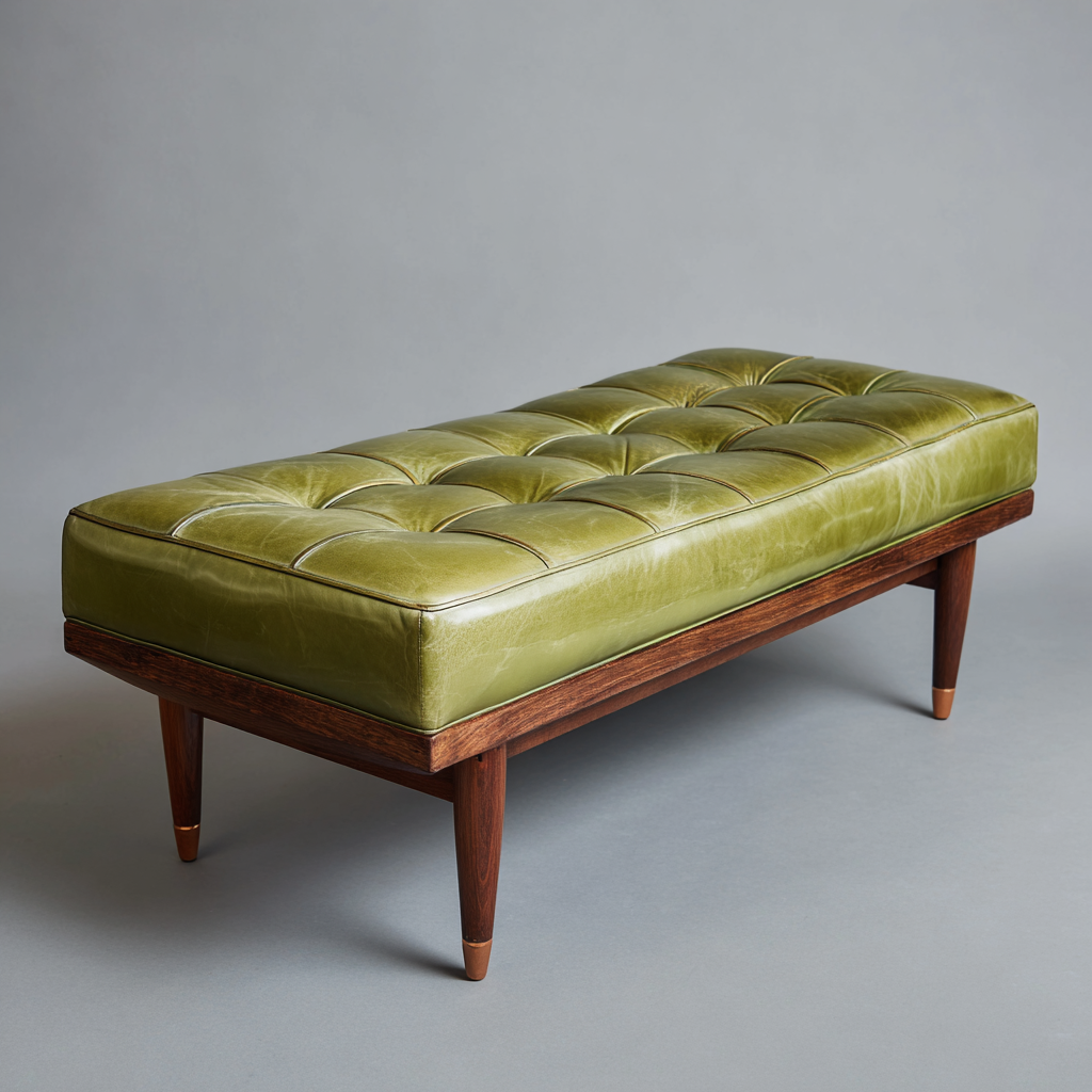 Bank Leder Hellgrün 115x45x46 cm - Elegante Sitzbank mit Holzgestell