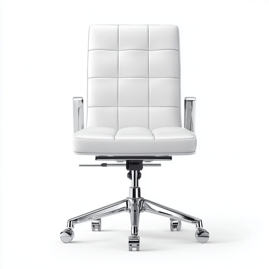 Bürostuhl - Kunstleder - 57x64x98 cm - Weiß - Ergonomisch mit Armlehnen und quadratischer Steppung