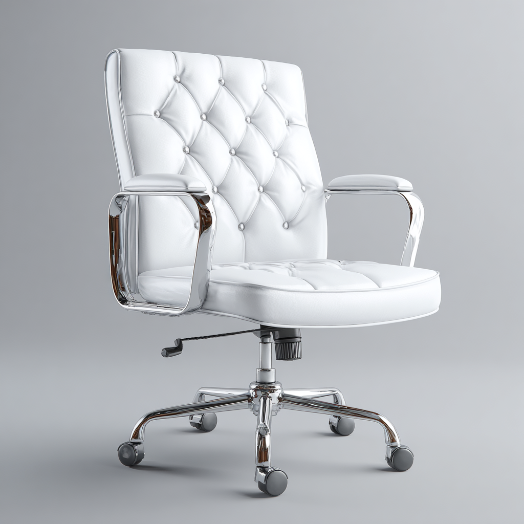 Bürostuhl - Kunstleder - 62x68x104 cm - Weiß - Ergonomisch mit Armlehnen und Chesterfield-Polsterung