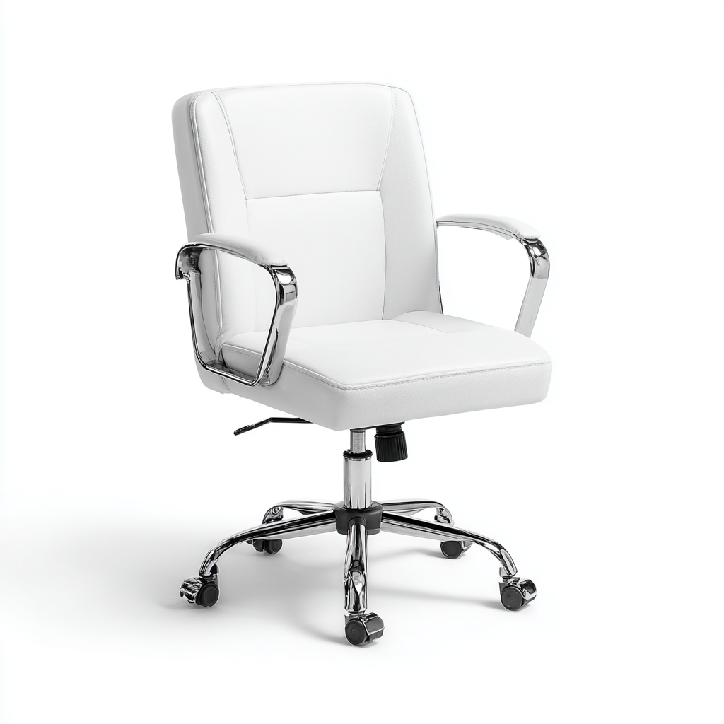 Bürostuhl - Kunstleder - 60x66x101 cm - Weiß - Ergonomisch mit Armlehnen und Rollen