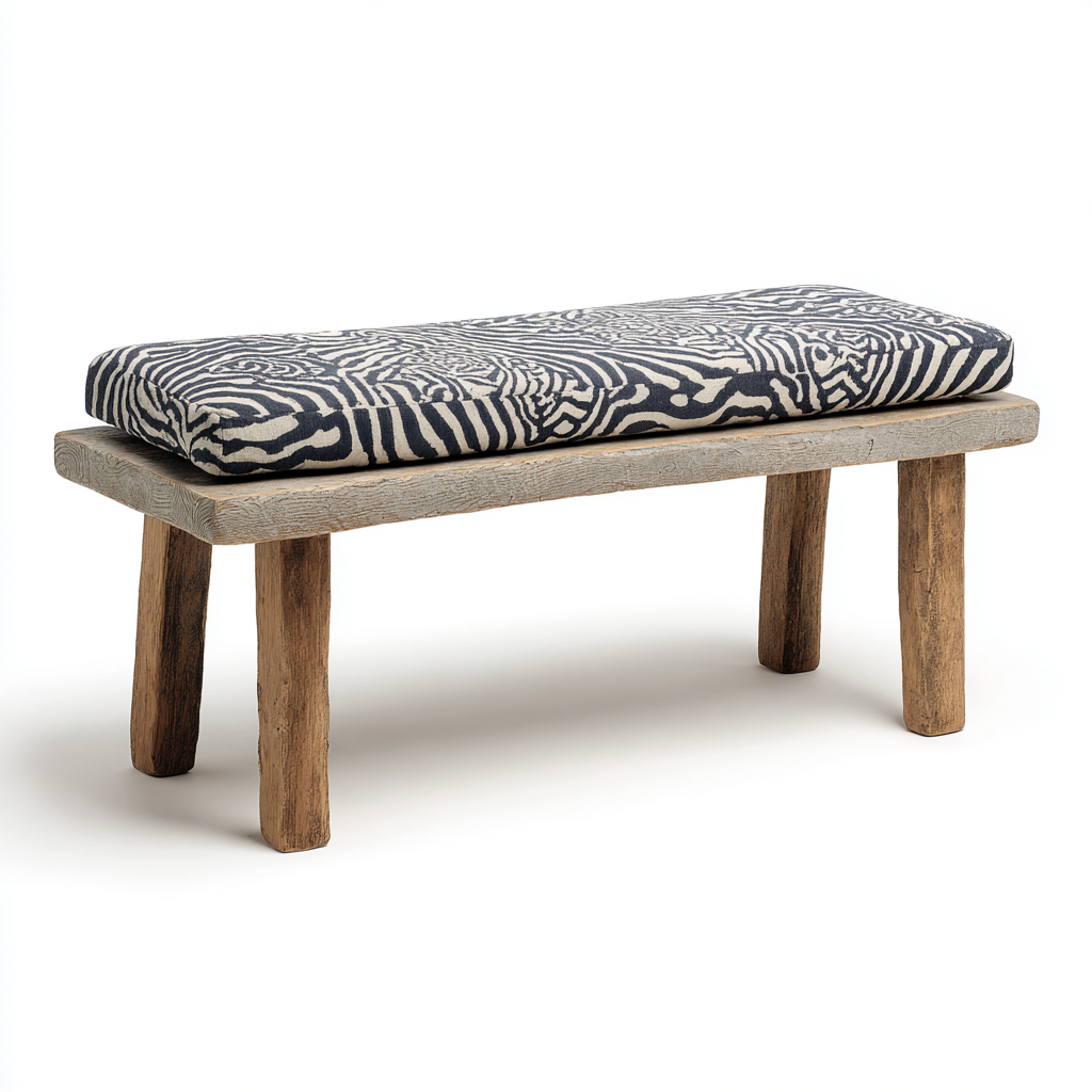 Bank Massivholz 108x41x48 cm Leinen Blau/Beige Rustikal