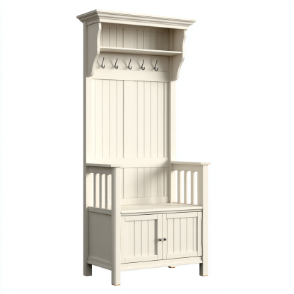 Garderobe - Holz Weiß 100x42x190 cm - Klassisches Landhaus-Design mit Haken, Sitzbank und Stauraum-Shelterota