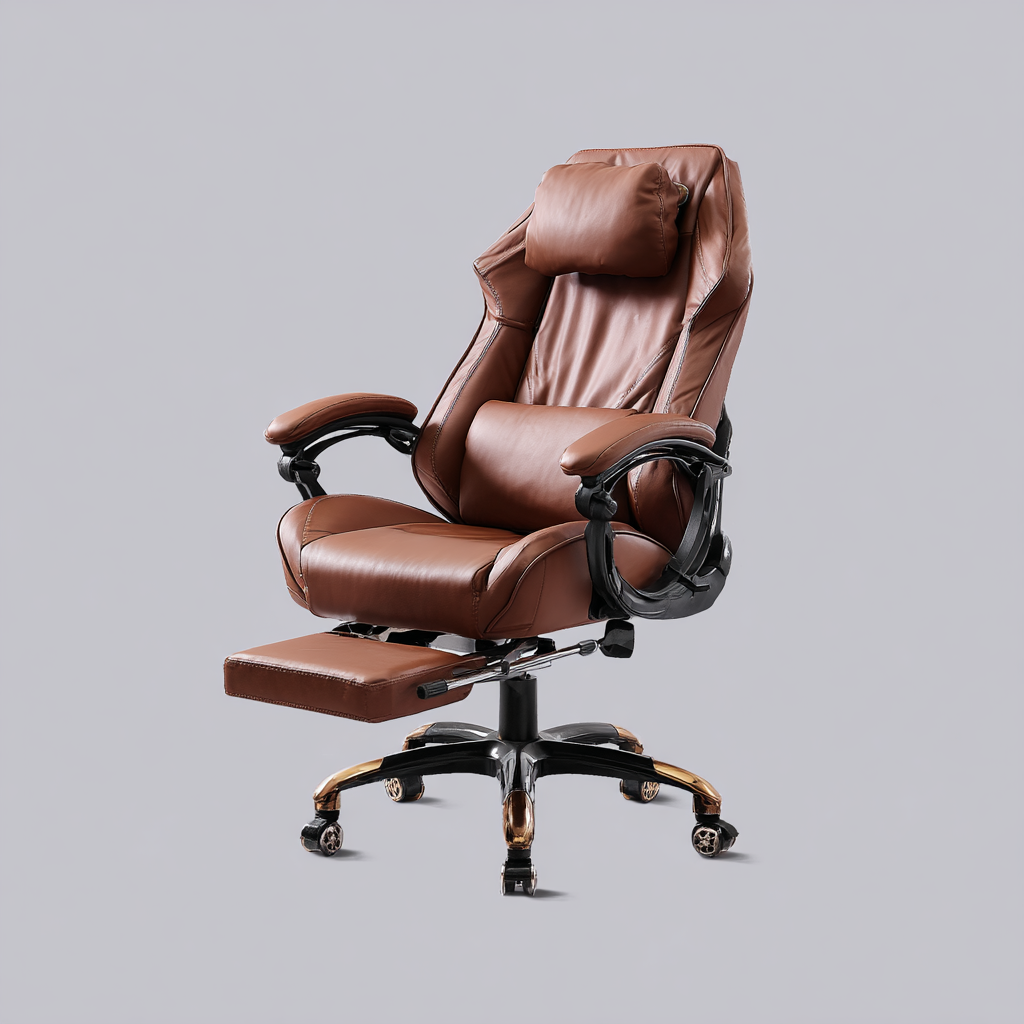 Bürostuhl Echtleder 70 x 65 x 120 cm Braun Drehbar mit Fußstütze Ergonomisch