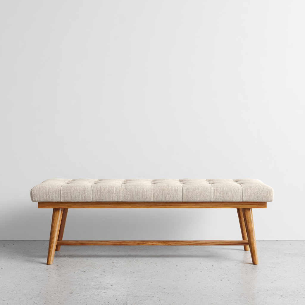 Bank Holzgestell 115x43x47 cm Leinen Beige Skandinavisch