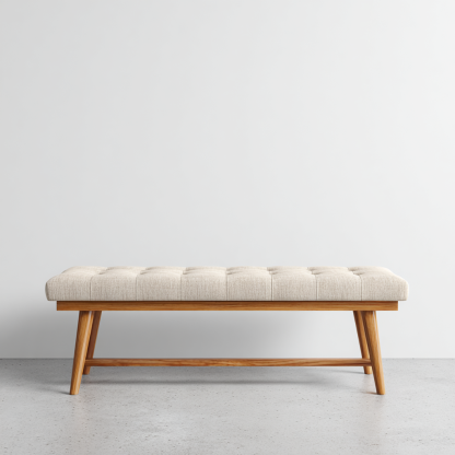 Bank Holzgestell 115x43x47 cm Leinen Beige Skandinavisch