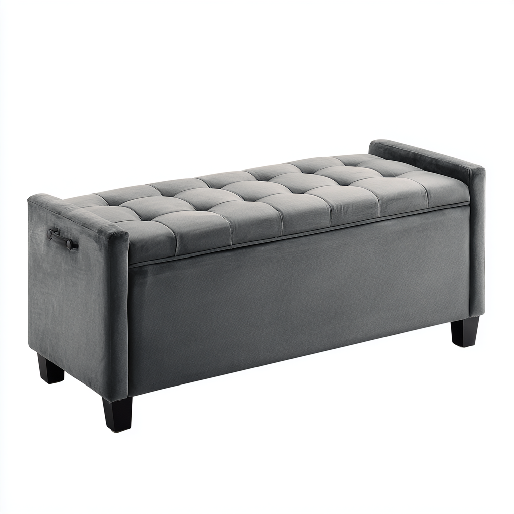 Bank Samt Grau 105x40x47 cm - Sitzbank mit Stauraum & Knopfheftung