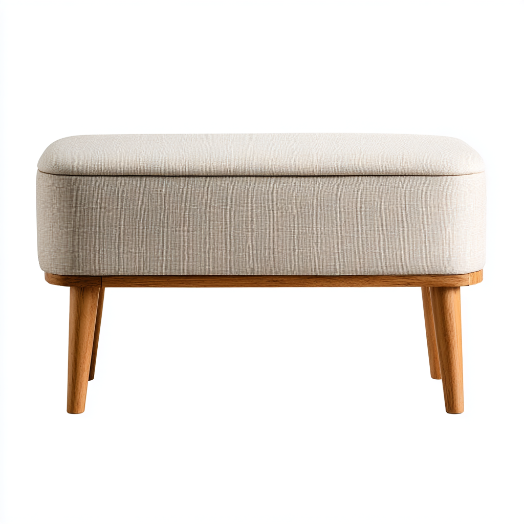 Bank Holzgestell 90x40x45 cm Leinen Beige Modern