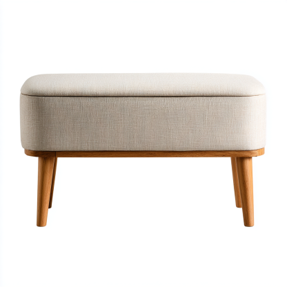 Bank Holzgestell 90x40x45 cm Leinen Beige Modern